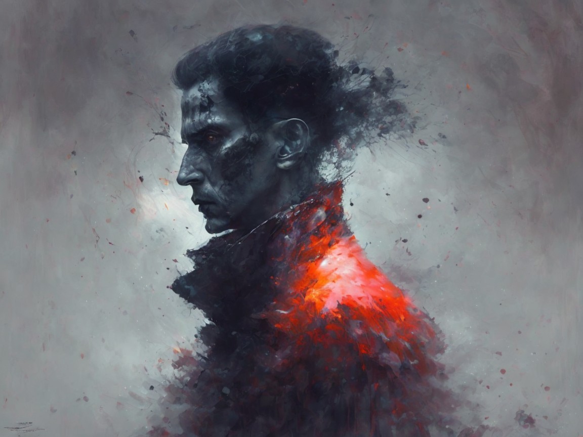 Profile of a Figure in Darkness with Vibrant Red Coat