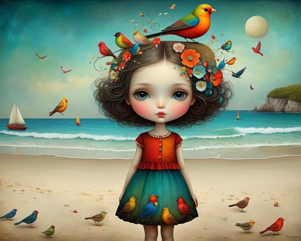 Whimsical Beach Scene with Colorful Elements