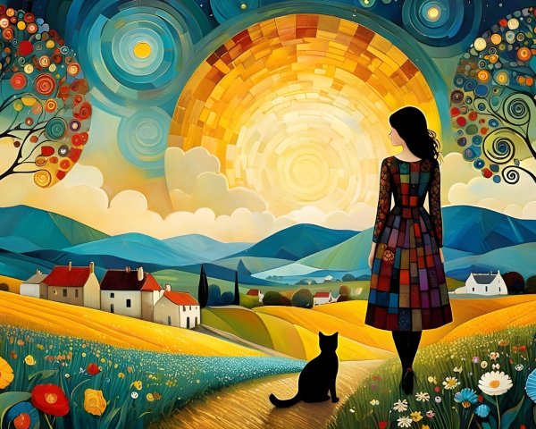 Silhouette of a Woman in Colorful Landscape at Sunset