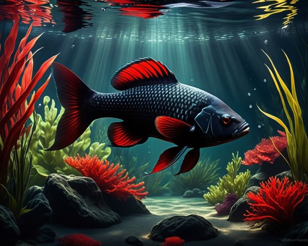 Majestic fish with red fins in vibrant coral reef