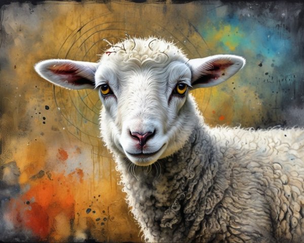 Close-Up Portrait of a Fluffy White Sheep