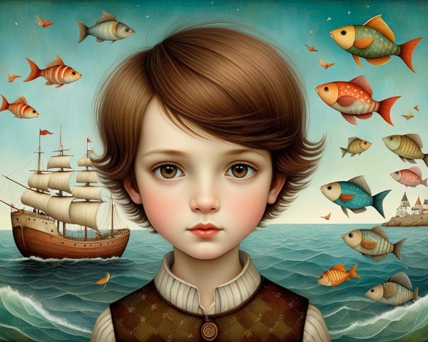 Portrait of a Young Boy with Maritime Background