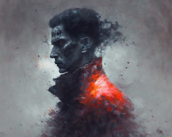 Profile of a Figure in Darkness with Vibrant Red Coat