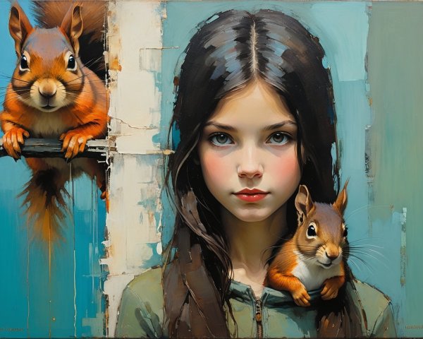 Portrait of a girl with squirrels in a serene setting