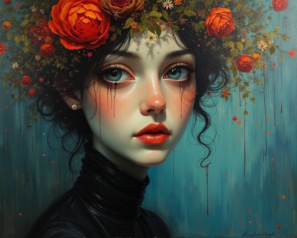 Portrait of a Young Woman with Roses and Tears