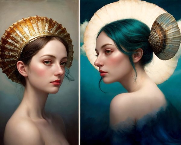 Portraits of a Woman with Seashell Headdresses