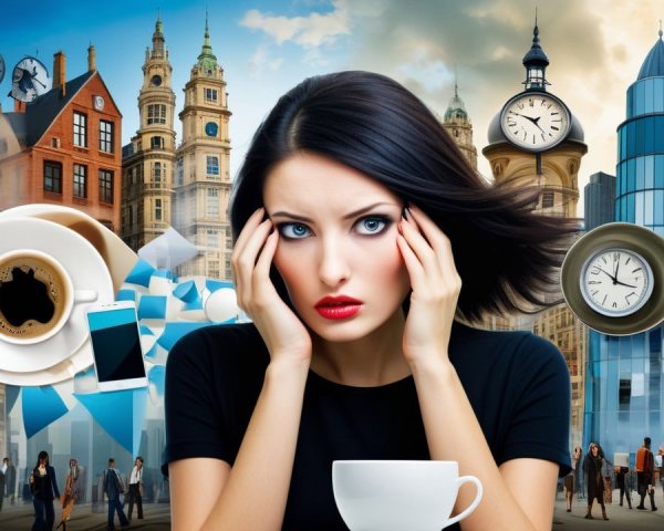 Young Woman in Cityscape Expressing Overwhelm