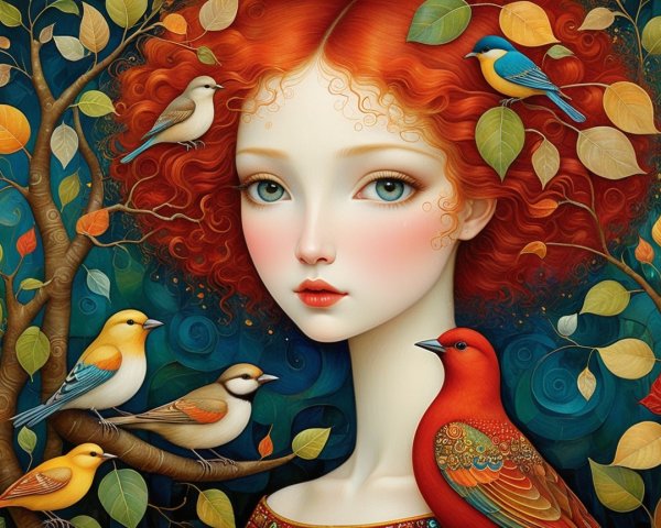 Whimsical Portrait of a Young Woman in Nature