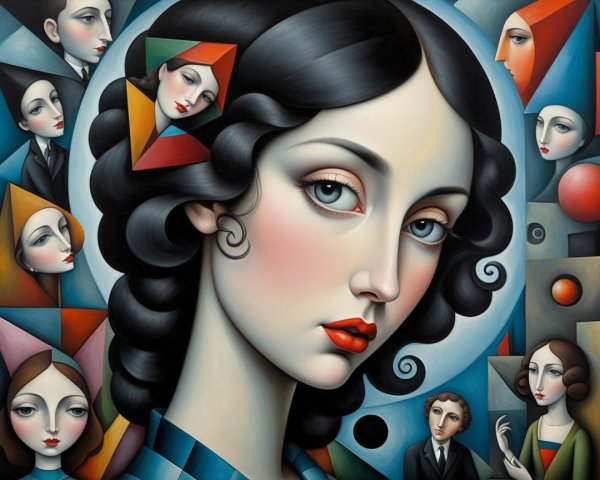 Stylized portrait of a woman with abstract elements