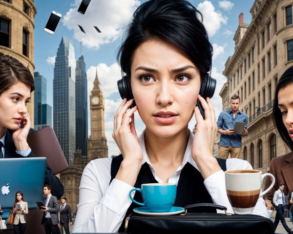Young Woman in Urban Setting with Headphones