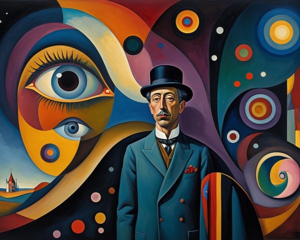 Stylized Portrait of a Man in Top Hat and Suit