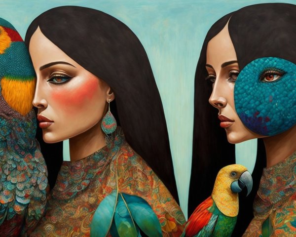 Elegant Women in Vibrant Clothing with Tropical Theme