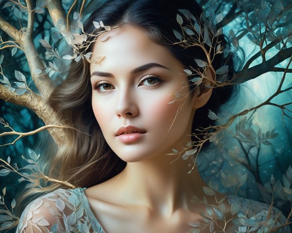 Young Woman Surrounded by Nature's Delicate Beauty