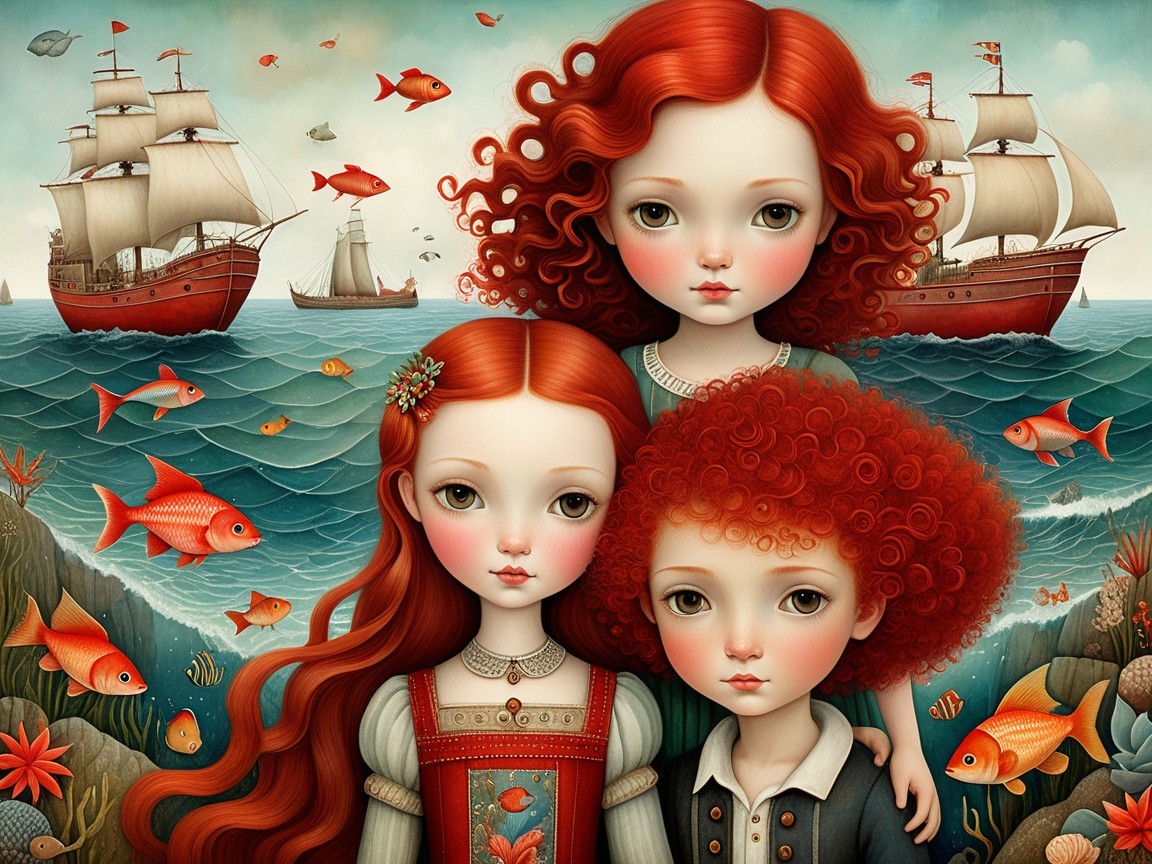 Whimsical Children in a Fantastical Seascape