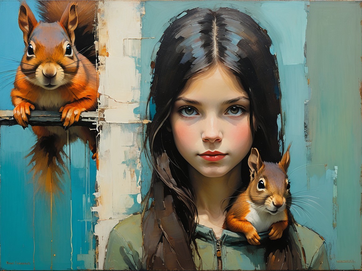 Portrait of a girl with squirrels in a serene setting