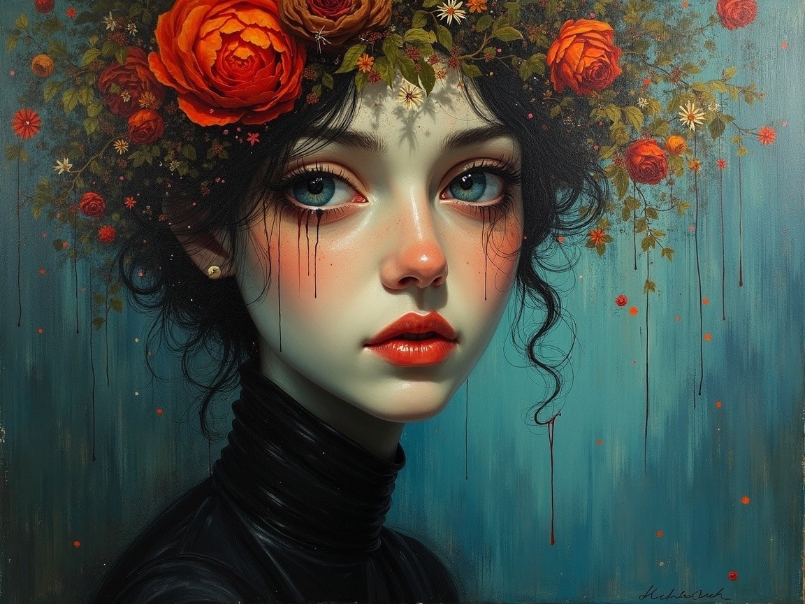 Portrait of a Young Woman with Roses and Tears