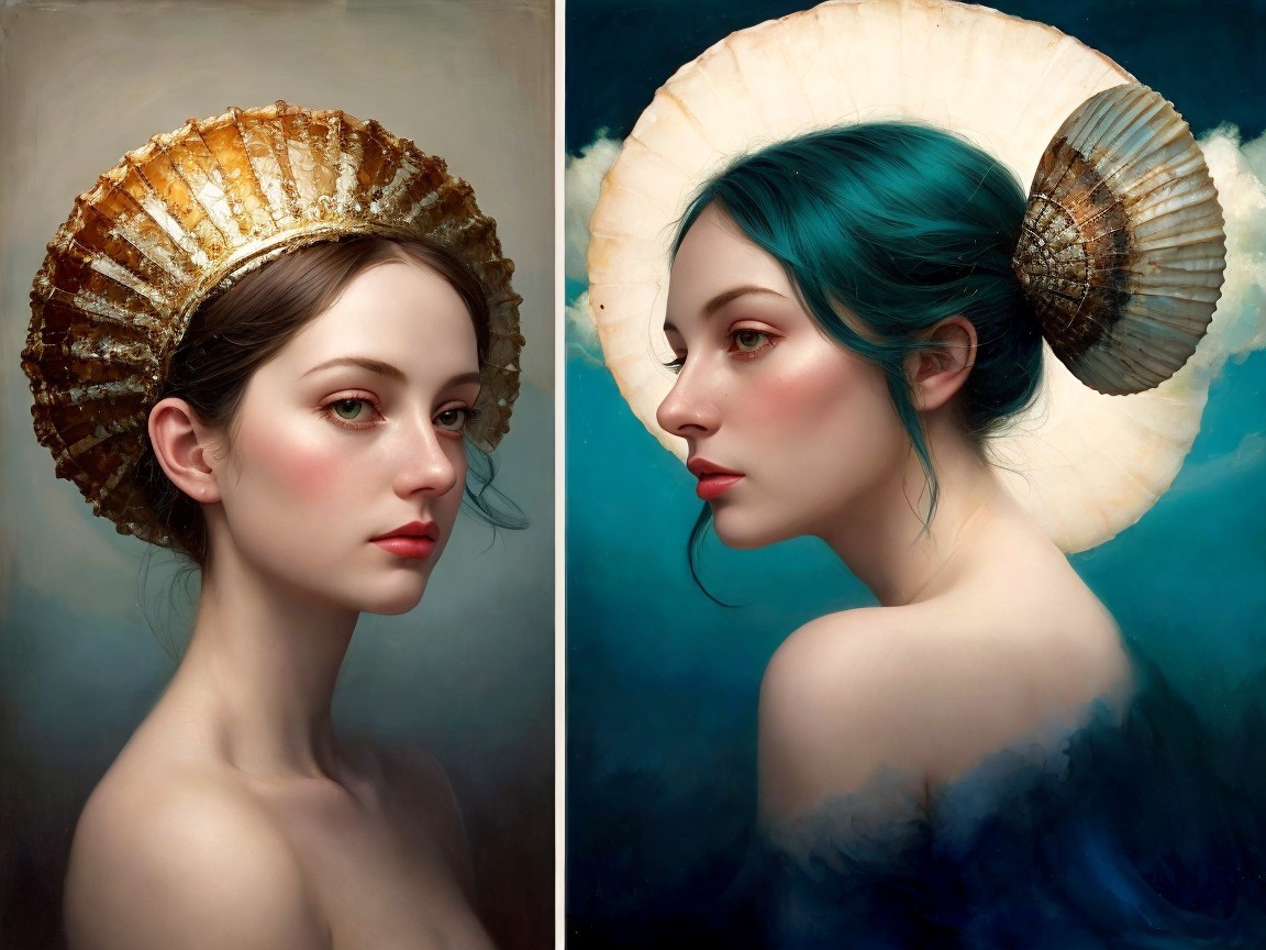Portraits of a Woman with Seashell Headdresses
