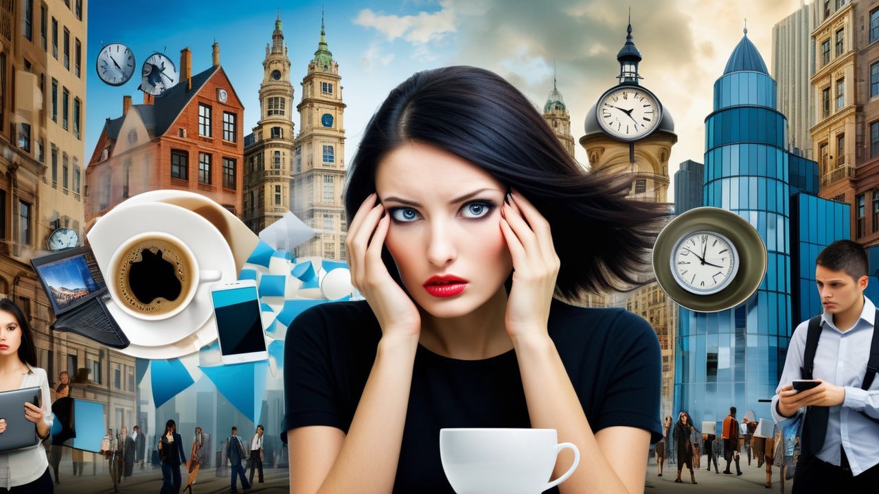 Young Woman in Cityscape Expressing Overwhelm
