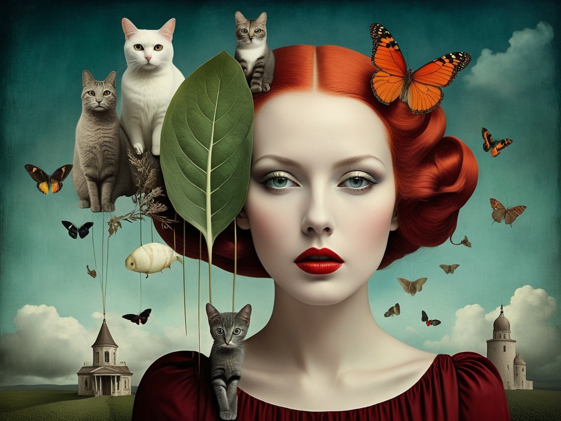 Woman with red hair in nature-themed setting