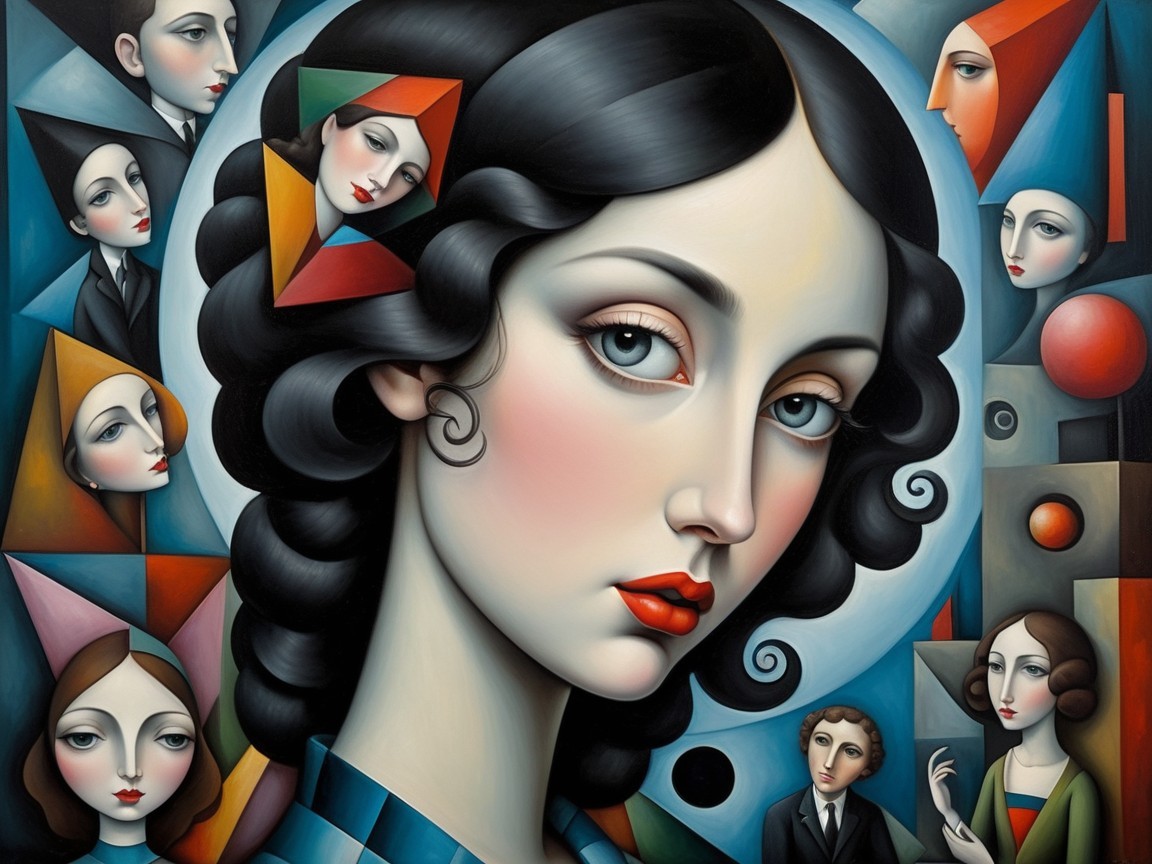 Stylized portrait of a woman with abstract elements