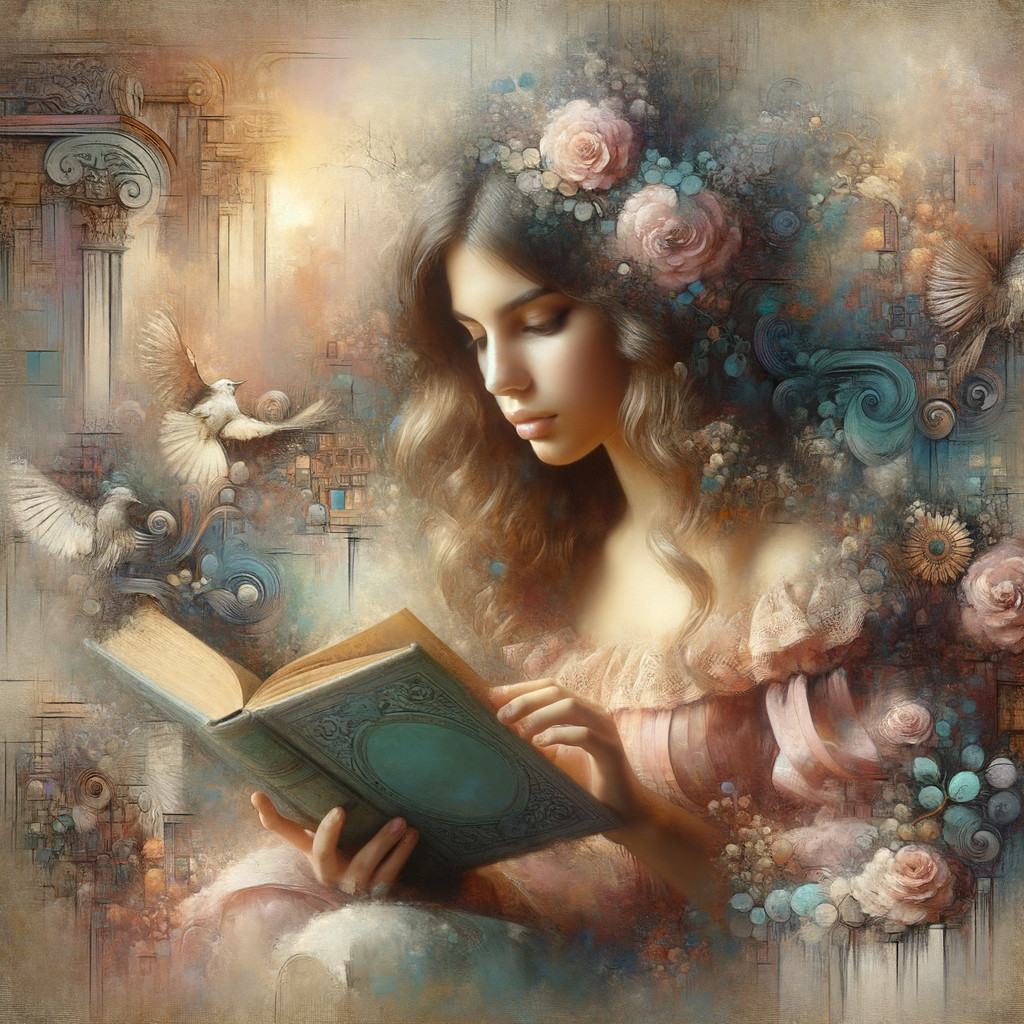 Serene Young Woman Reading in Dreamy Floral Setting