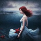 Young Woman in Pale Blue Gown Underwater Scene