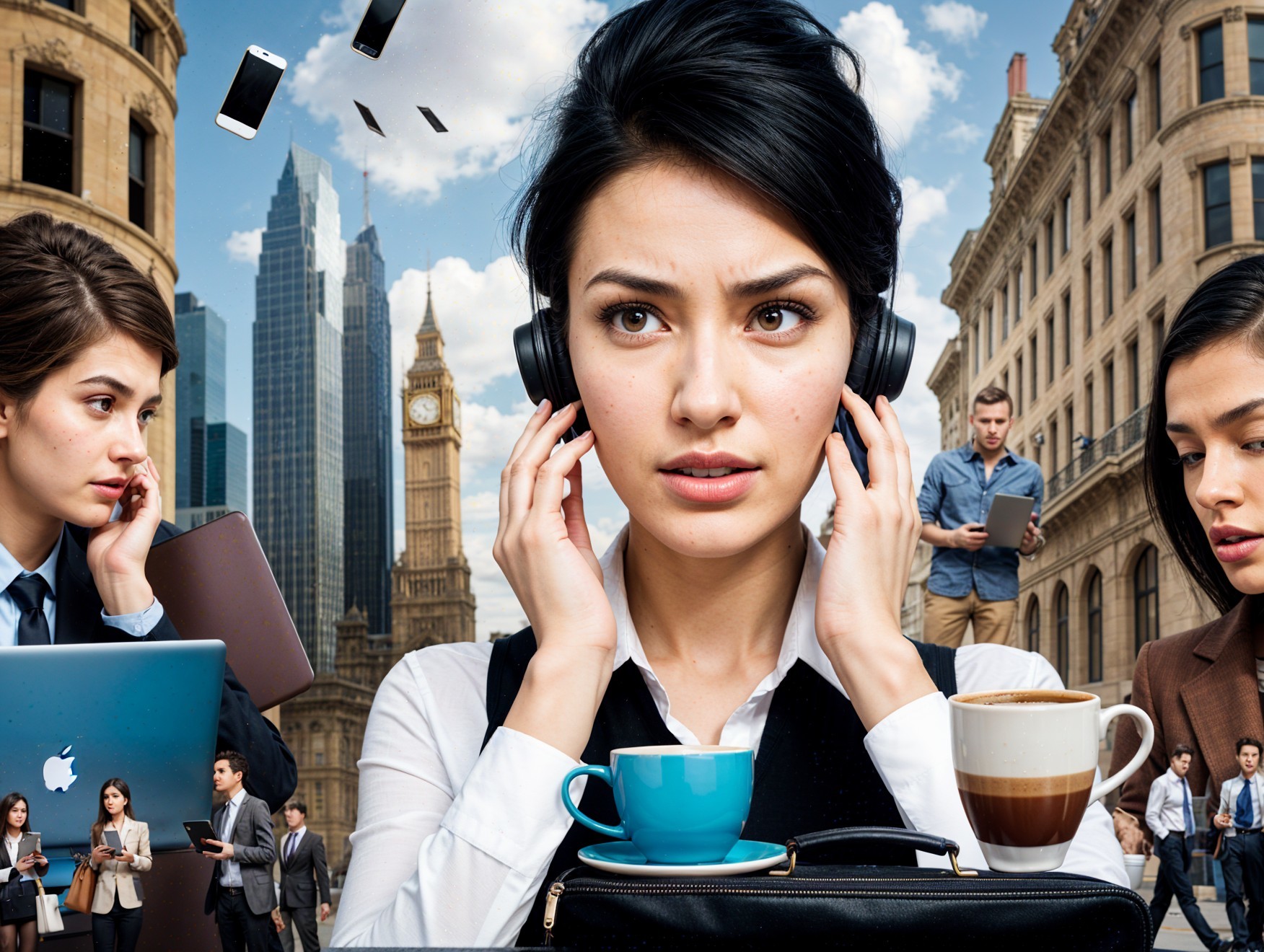 Young Woman in Urban Setting with Headphones