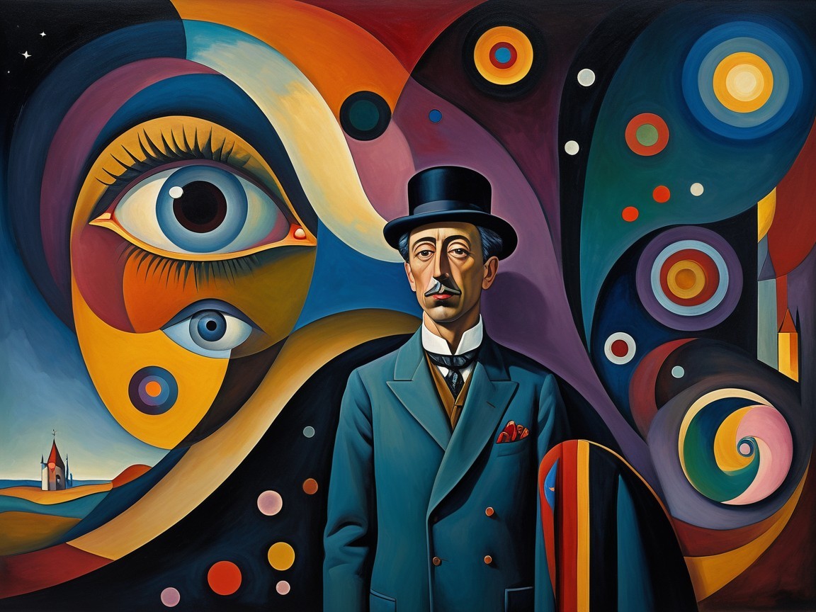 Stylized Portrait of a Man in Top Hat and Suit