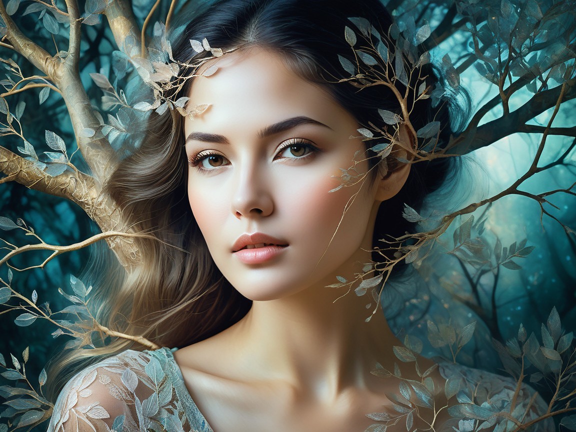 Young Woman Surrounded by Nature's Delicate Beauty