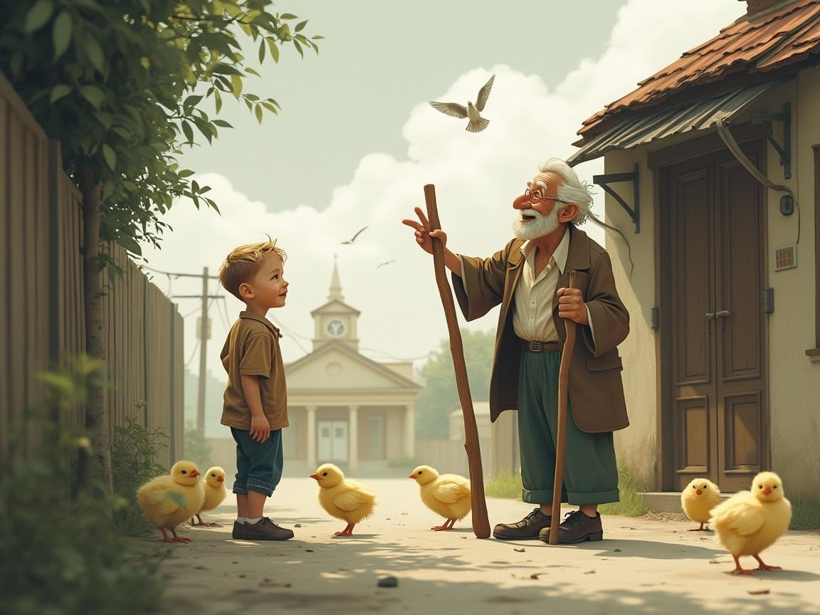 Young Boy and Elderly Man Share a Nostalgic Moment