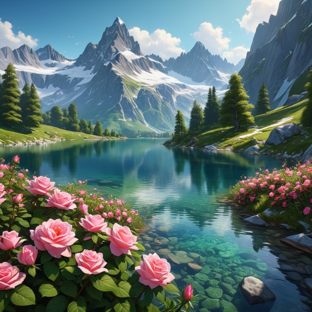 Majestic Mountains and Reflective Lake Landscape