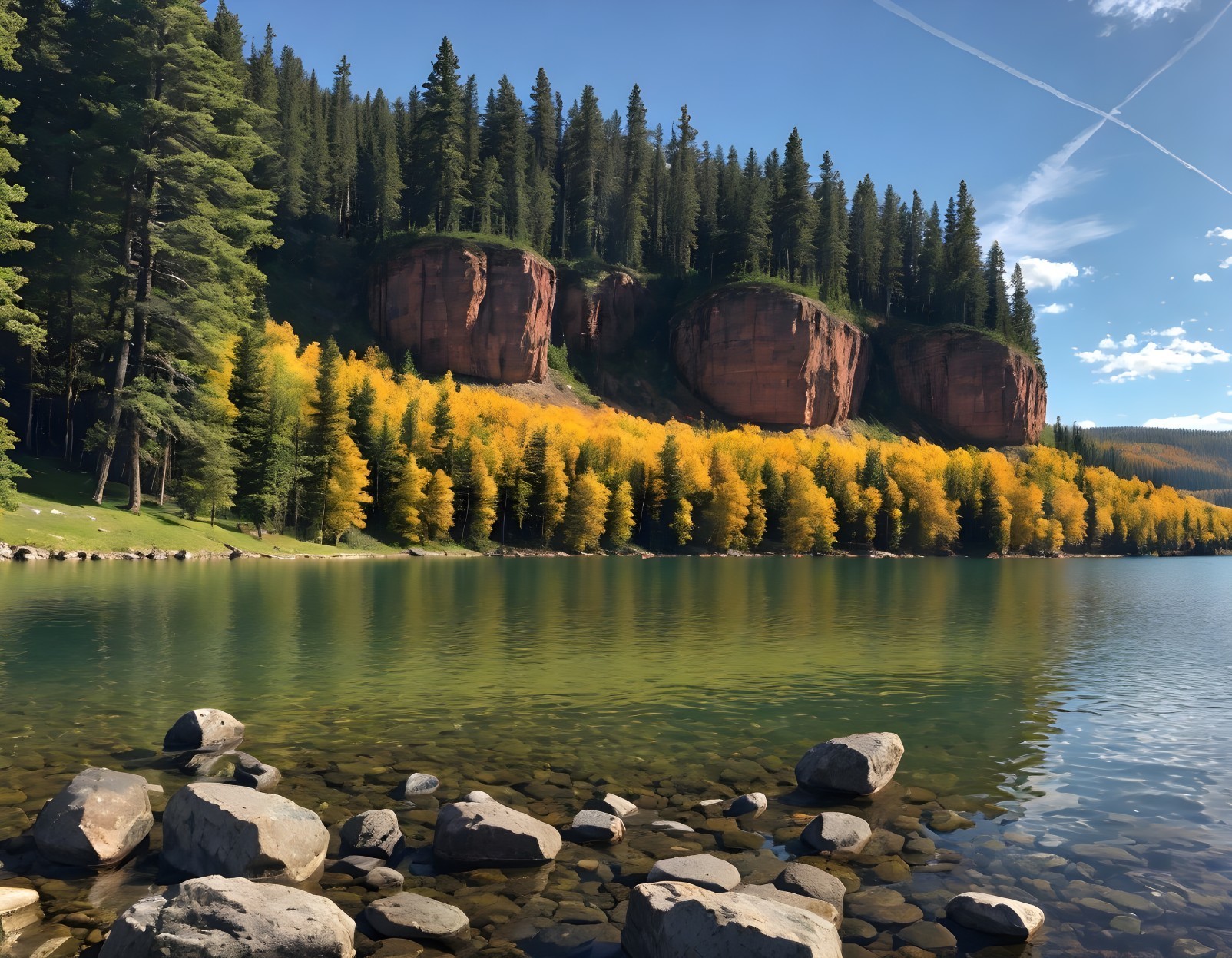 Autumn Landscape with Lake and Vibrant Foliage