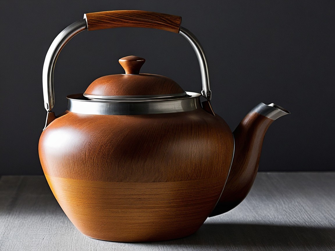 Elegant Wooden Teapot with Stainless Steel Accents