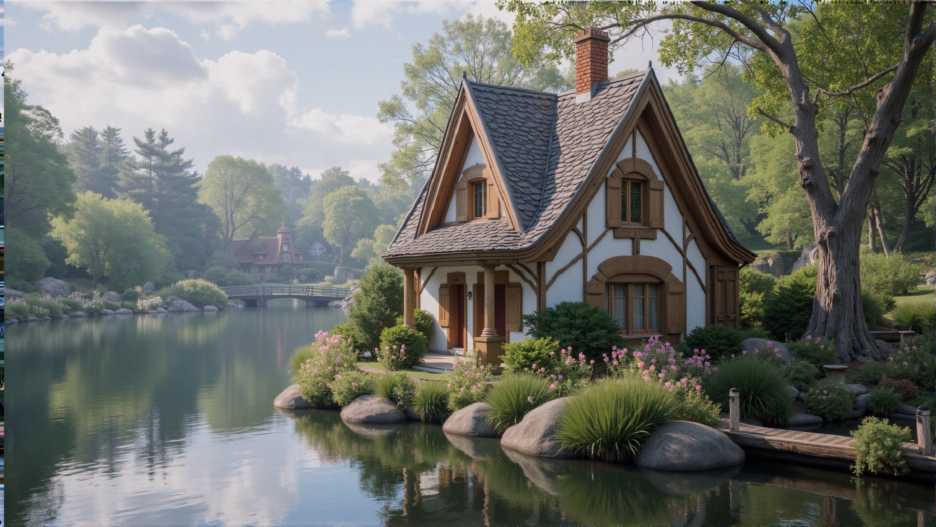 Fairytale Cottage by Serene Lake Surrounded by Nature