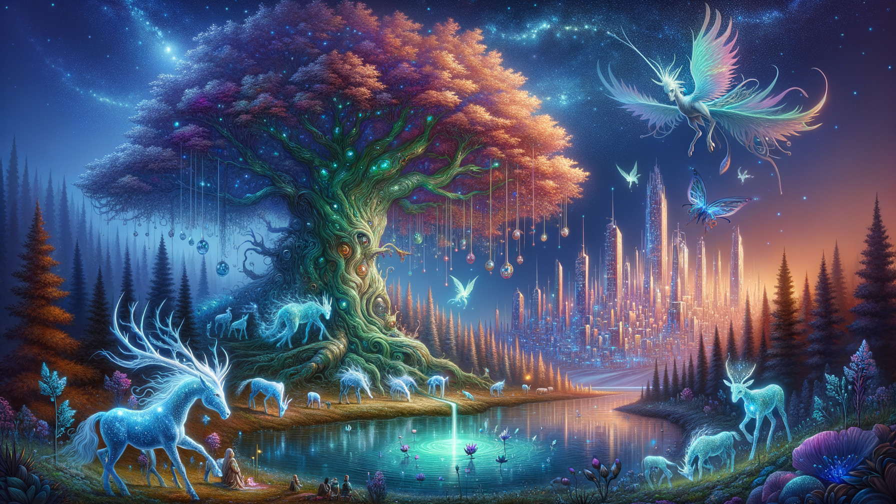 Vibrant Mystical Landscape with Enchanting Elements