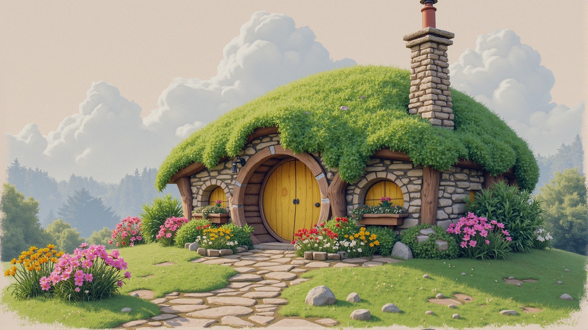 Charming Hobbit House in Lush Green Landscape