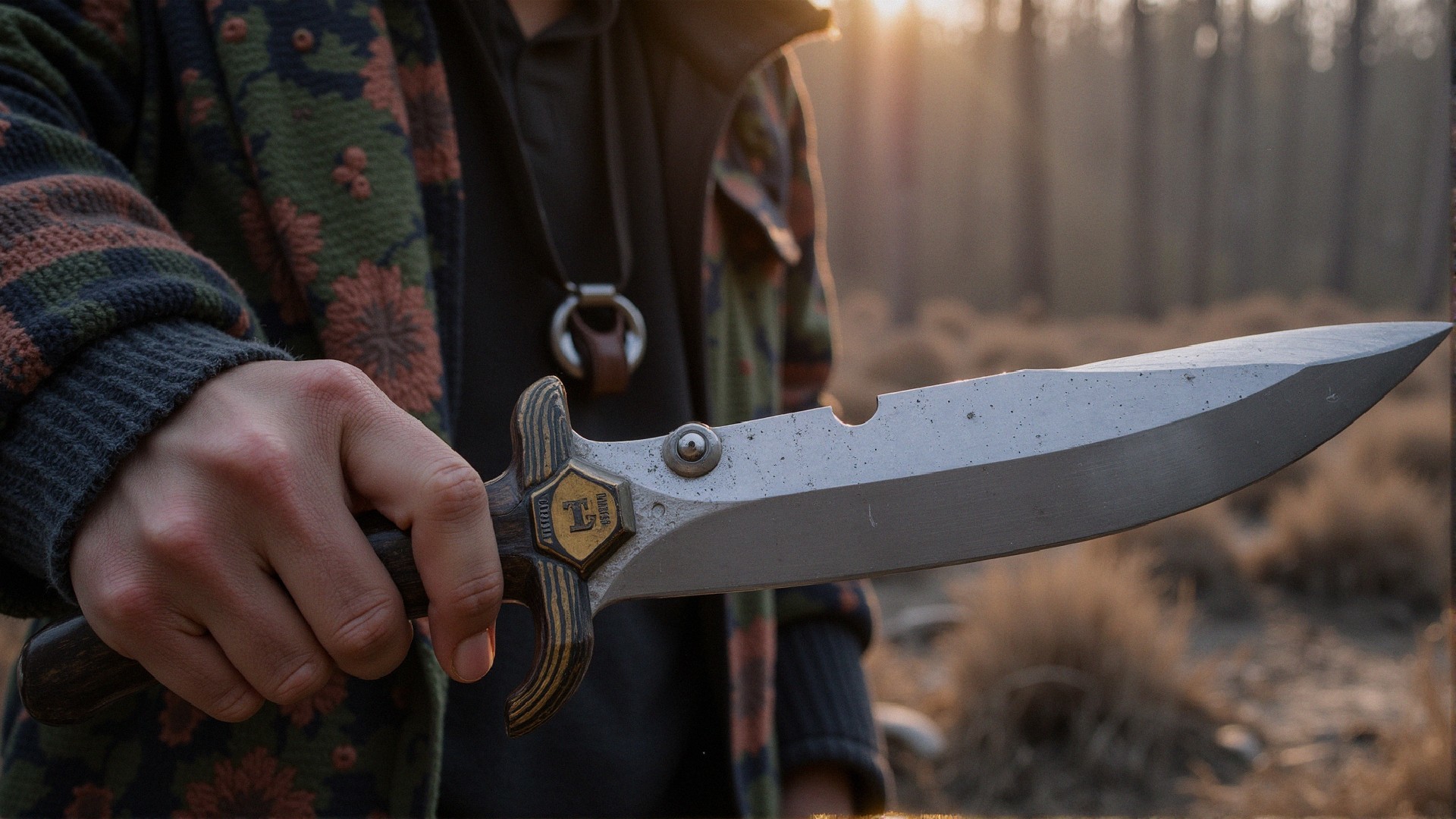 Decorative Knife Displayed in Forest Setting