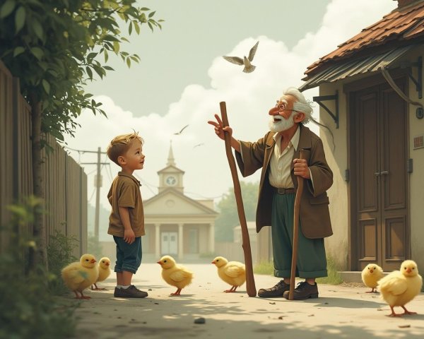 Young Boy and Elderly Man Share a Nostalgic Moment