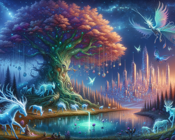 Vibrant Mystical Landscape with Enchanting Elements