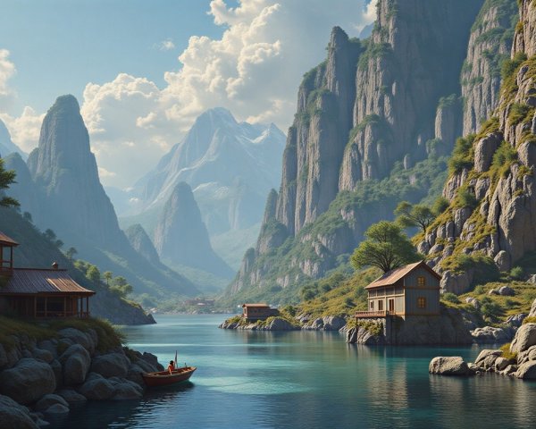 Serene Landscape with Lake and Mountain Background