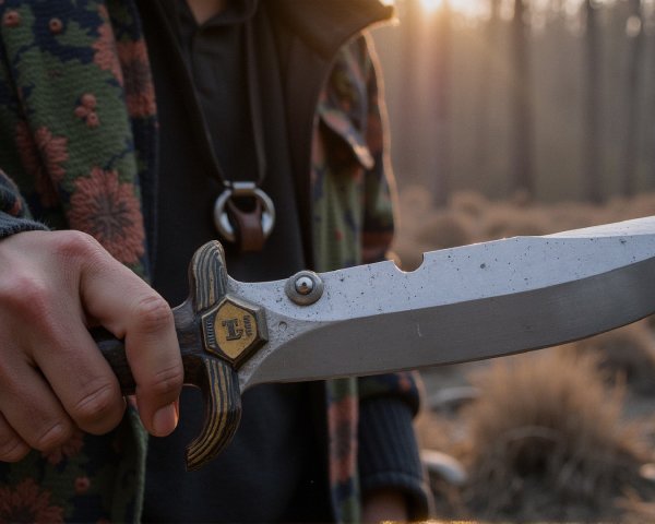 Decorative Knife Displayed in Forest Setting