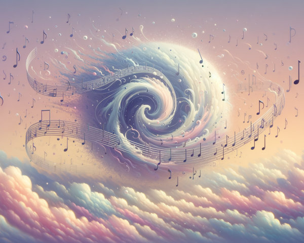 Whimsical Vortex of Pastel Clouds and Musical Notes