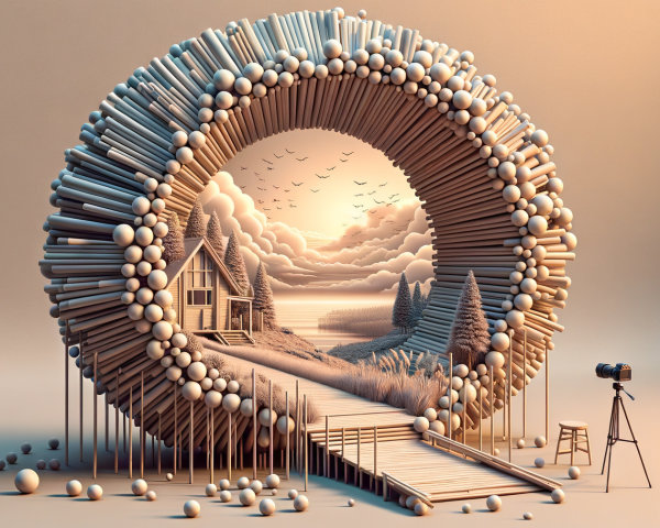 Whimsical Circular Frame with Serene Landscape View