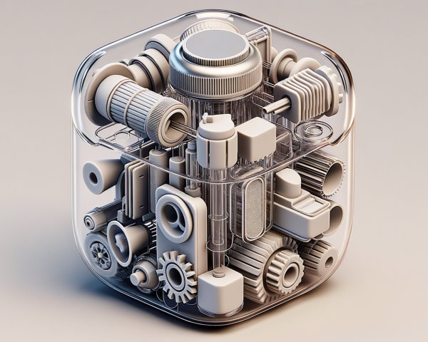 Transparent Cube of Mechanical Components and Gears