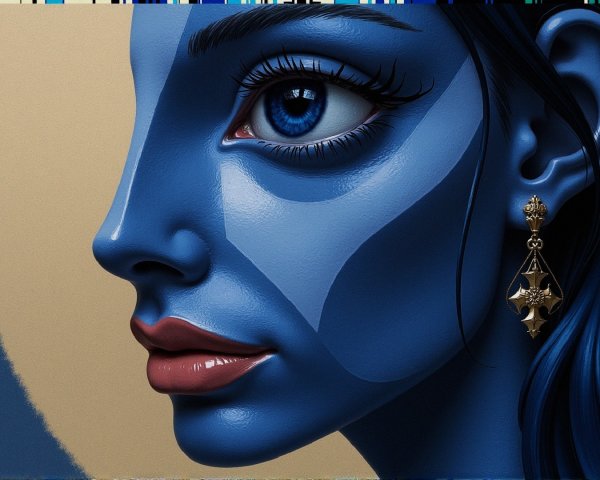 Stylized portrait of a woman with blue skin tones