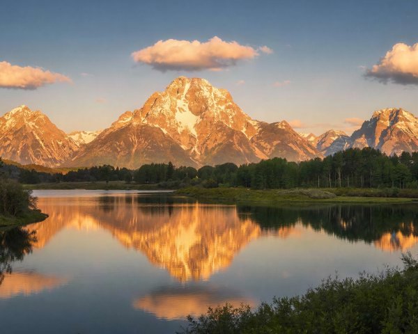 Scenic Sunset View of Oxbow Bend in Grand Teton Park
