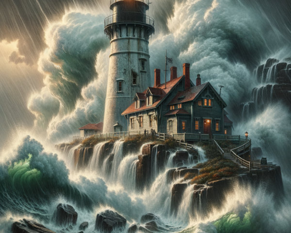 Lighthouse Amidst Stormy Seas and Rocky Shores