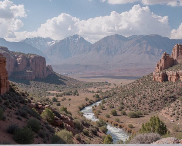 Stunning Landscape with Cliffs, Mountains, and River