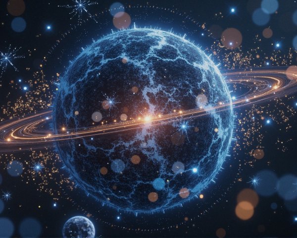 Vibrant Celestial Scene with Glowing Planet and Rings