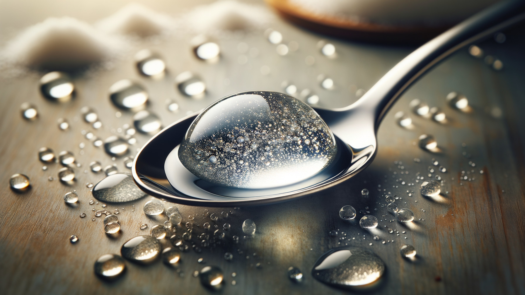 Close-Up of a Spoon with Water Droplet Reflection